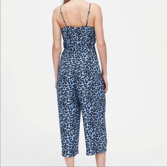 Banana Republic Blue Cheetah Wide Leg Cropped Jumpsuit - Picture 2 of 5